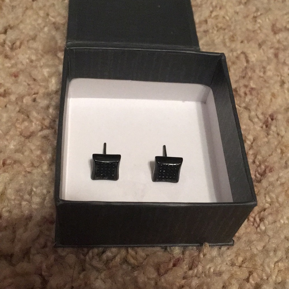 Men's Stainless Steel Black IP CZ Earrings